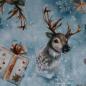 Preview: Dekostoff Halbpanama Hirsch Geschenke Eiskristalle blau
